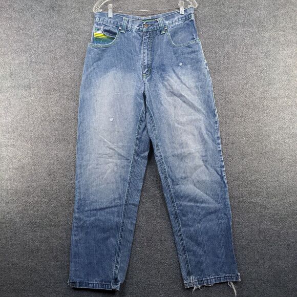 Southpole Men's Straight Jeans Size 32 Blue Embroidered 5-Pocket Medium Wash - Picture 2 of 15